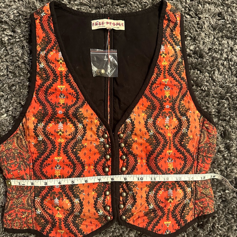 Free People Women Gemini Quilted Vest Top Floral Rust Combo Boho Festival XS S M - Picture 8 of 10